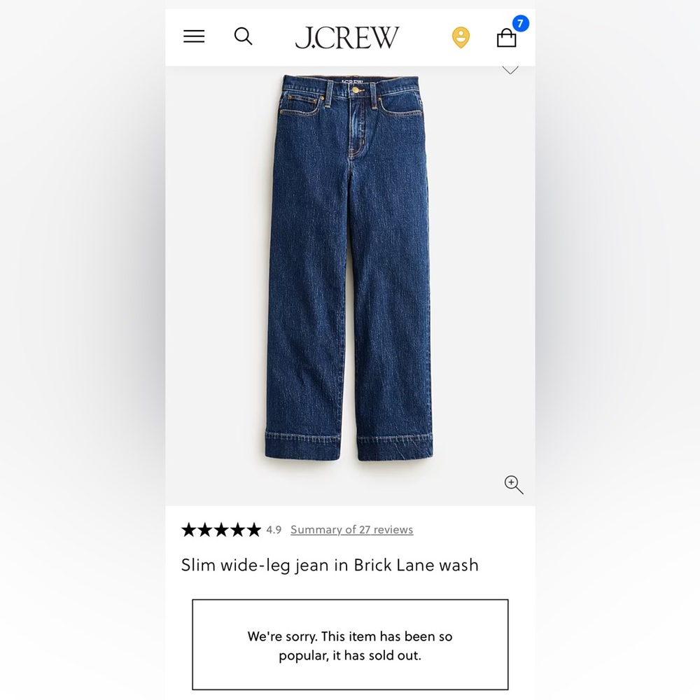 J Crew Slim wide-leg jean in Brick Lane wash